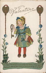 To My Valentine: Little Girl with Key to My Heart Postcard