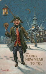 Happy New Year - Town Crier in Colonial Garb Postcard