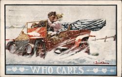 Who Cares - Couple Kissing in Car in Snow Postcard