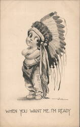 Native American Child in Headdress Postcard