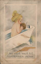 Baby Girl in Bathtub with Sponge Postcard