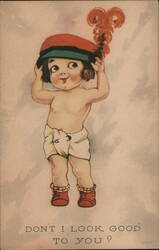 Cute Baby in Red and Green Hat and Red Boots Postcard