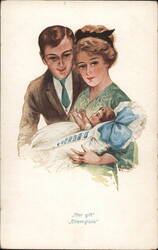 Parental Happiness - Family with Newborn Baby Postcard