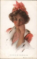 Woman with Hand on Chin, "The Eyes Say No, The Lips Say Yes" Postcard