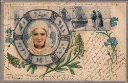 Dutch Girl, Ships, and Forget-Me-Nots Postcard