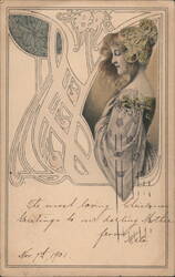 Art Nouveau Lady Postcard