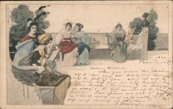 Classical Scene of Women in Garden Postcard