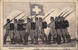 Swiss Soldiers Guarding the Flag Postcard