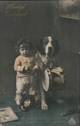 Child with Dog and Drum, Hartelijk Gefeliciteerd Postcard