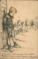 French Children Playing War 1915 Postcard