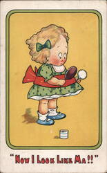 Little Girl with Powder Puff & Mirror Postcard