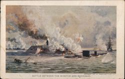 Battle Between the Monitor and Merrimac Postcard