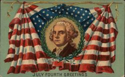 July Fourth Greetings with George Washington Postcard