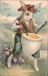 Happy Easter Bunny Playing Drum Postcard