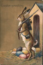 Easter Greeting - Rabbit with Rifle and Eggs Postcard