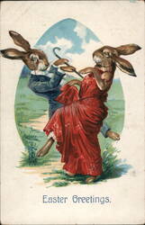 Easter Greetings - Rabbits Dancing Postcard