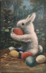 Easter Bunny with Colorful Eggs Postcard