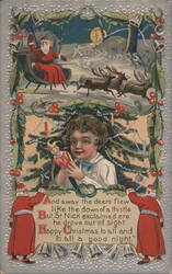 Santa Claus Delivering Presents, Child with Toy Postcard