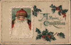 A Merry Christmas Santa Claus with Holly Postcard