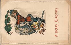 A Merry Christmas - Girl with Toy Bag Postcard