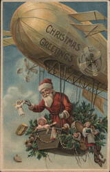 Santa Claus Delivering Christmas Gifts by Zeppelin Postcard