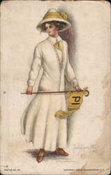 Woman in White Dress with Pi Pennant Postcard