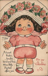 Polly Pig-tail Valentine Doll Postcard