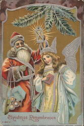 Christmas Remembrance with Santa and Angel Postcard