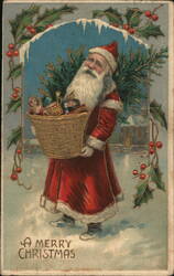 Santa Claus with Christmas Tree and Toys Postcard