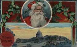 Santa Claus Over The United States Capitol Building Postcard