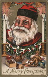 A Merry Christmas - Santa with Toys Postcard