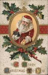 Santa Claus with Toy Train and Gift Postcard