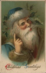 Santa Claus with Holly Sprig in Hat Postcard