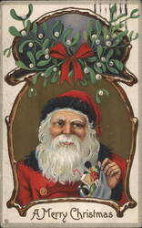 Santa Claus with Toys Under Mistletoe Postcard