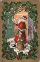 A Happy Christmas - Santa at the Door Postcard