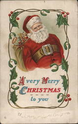 A Very Merry Christmas Santa with Toys Postcard