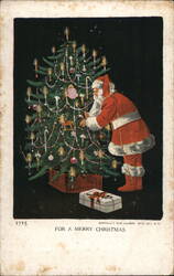 Santa Claus Decorating a Christmas Tree Postcard