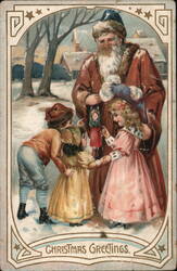 Santa Claus Giving Toys to Children Postcard