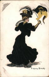 Woman in Black Dress with Yellow Pennant Postcard