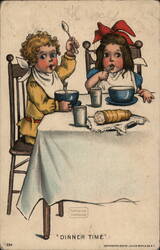 Dinner Time - Children Eating Postcard