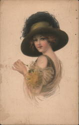 Young Woman with Yellow Flower Postcard