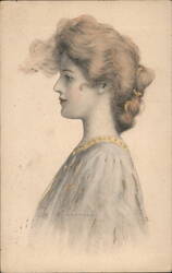 Woman with Upswept Hair, Gold Accents Postcard