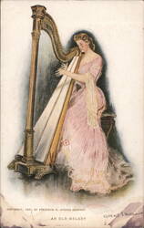 An Old Melody - Woman Playing Harp Postcard