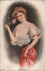 Peek-a-Boo, Young Woman with Rose Postcard