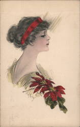 Woman with Poinsettia, Edwardian Fashion Postcard