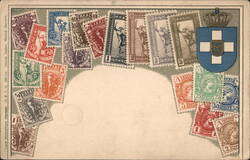 Greek Revenue Stamps with Coat of Arms Postcard