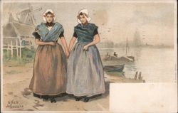 Two Dutch Girls in Traditional Costume, Goes, Holland Postcard