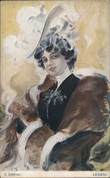 Woman in a Fur Stole and Hat Postcard