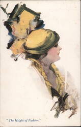 The Height of Fashion. Woman with Yellow Hat and Scarf Postcard