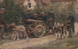 Belgian Machine Gun Crew with Dogs, WWI Postcard